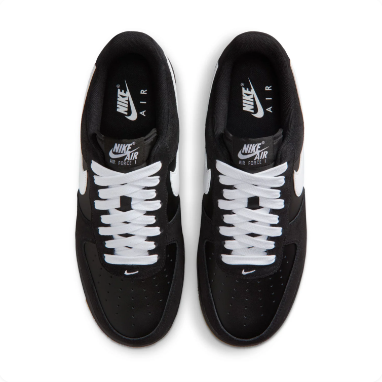 Nike Air Force 1 '07 Black Suede White Swoosh Gum Sneakers