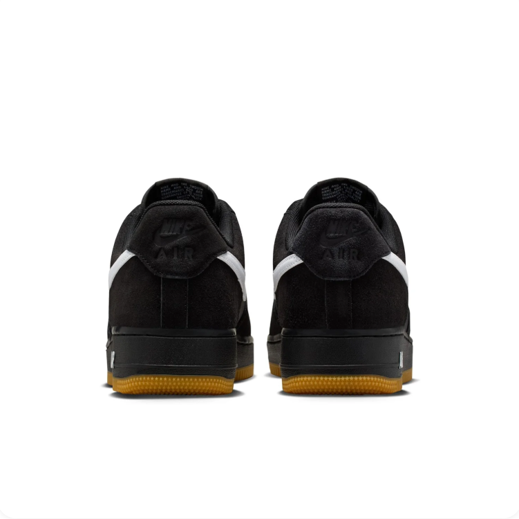Nike Air Force 1 '07 Black Suede White Swoosh Gum Sneakers