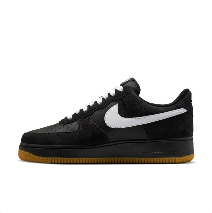 Nike Air Force 1 '07 Black Suede White Swoosh Gum Sneakers